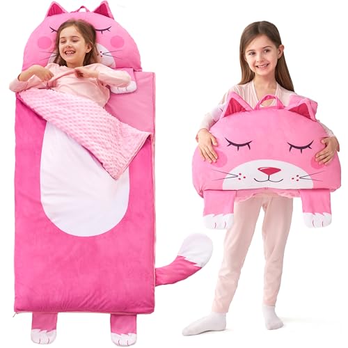 Image of JOIEDOMI Kids Sleeping Bag 4 5 6 Year Old Girl Gifts Toddler Nap Mat with Pillow & Blanket 60 inch x 27 inch for Kids Ages 3+ Soft Plush Sleeping Mat for Preschool and Boys Girls