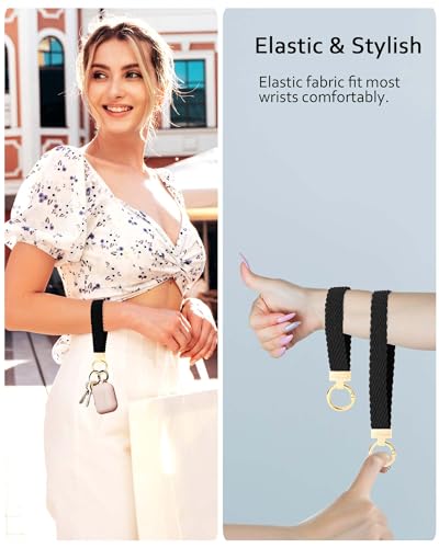 Image of WEESMILE Keychain Wristlet, Stretchy Key Chain for Car Keys with 2 Keyrings and D ring, Cute Wrist Lanyard for Women Men