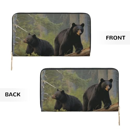 Black Bears Printed Long Wallet for Women Men Cute Coin Purse with Card Holder3