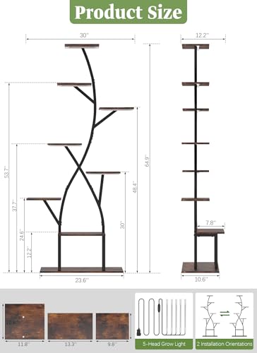 Image of Plant Stand Indoor with Grow Lights 65 inch Tall Plant Shelf Corner Lighted Plant Stands for Indoor Growing Multiple Metal 8 Tiered Large S-Shape Display Shelves Plant Rack for Home Decor Patio Balcony
