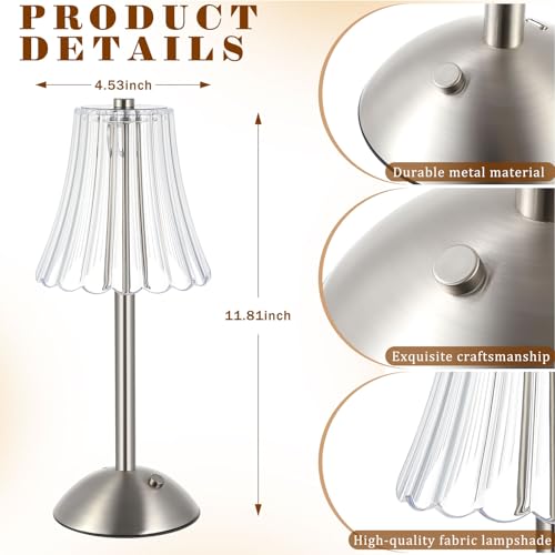 Image of Liliful 1 Pcs Cordless Table Lamp Rechargeable Touch LED Small Gold Portable Battery Operated USB-c Desk Lamp 3 Color Dimmable for Bedroom Living Room Dining (Silver,Rose Style)