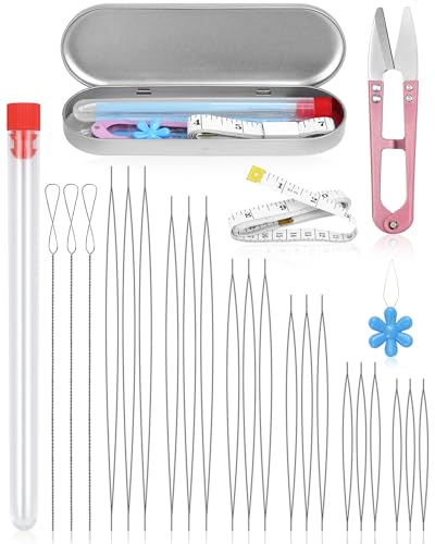 FIVEIZERO 21 Pieces Beading Needles Set, 6 Sizes Seed Beads Needles Big Eye, Collapsible Beading...