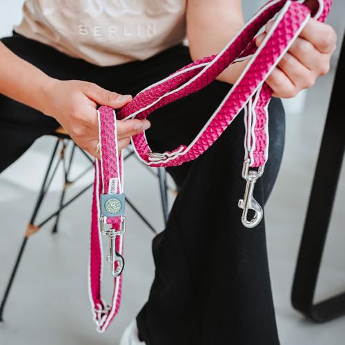 Hunter Verstellbare Hundeführleine Hilo, Farbe: pink, leichtes 3D-Mesh-Material, griffiges Nylon, dreifach verstellbar, schnelltrocknend, witterungsbeständig, Größe: 15/200