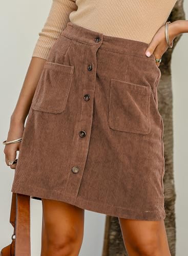 Happy Sailed Womens Corduroy Skirts Spring Winter High Waist Button Down A-line Short Mini Skirt with Pockets - Image 5