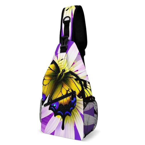 Mochila deportiva tipo bandolera con mariposa y flores blanca