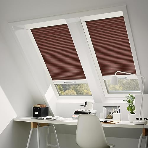 Moonice Light Blocking Skylight Blind for Ceiling, Skylight Shades Window Cordless Cellular Shades Thermal Insulation Honeycomb Blinds for Roof Inclined Plane Room Windows - Blackout, Brick Red