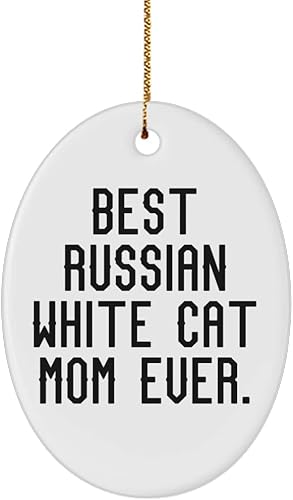 Best Russian White Cat Gifts, Best Russian White Cat Mom Ever, Russian White Cat Oval Ornament from Friends, , Russian Blue cat, White Russian cat,