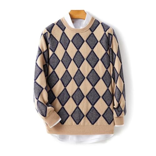 Men's Wool Plaid Sweater Crew Neck Pullover Loose Long Sleeve Jumper Thick Vintage Casual Top2