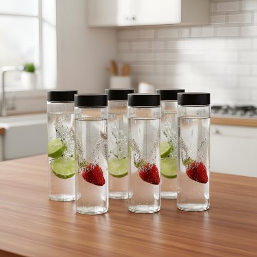 Image of Vency 750ml Glass Fridge Water Bottles | Wide Mouth, Airtight & Leak-Proof Reusable Black Plastic Lids | Juice & Beverage Storage (Set Of 1)