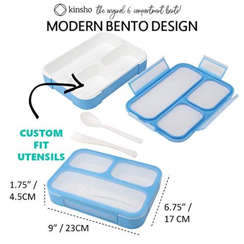 Bento Lunch Box Kids & Adults, Lunch and Snack Containers for Boys & Girls with 3 Compartments - School, Work Daycare, Meal Planning Portion Control Container, BPA-Free Boxes, Utensils, Blue 1 pack