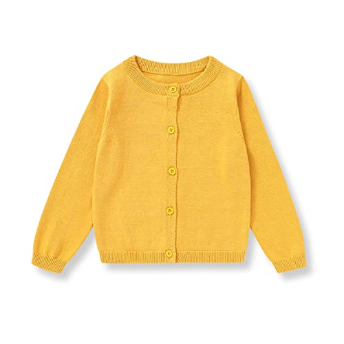 Toddler Baby Cotton Pullover Sweater Tops Kids Fall Winter Knit Sweater Solid Color Clothes 1-5T (Yellow-Button, 12-18 Months)