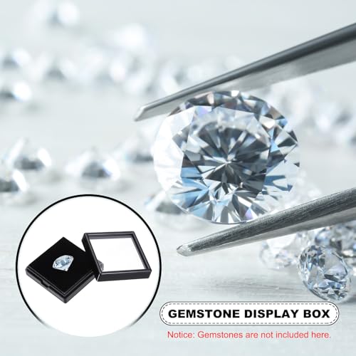 MECCANIXITY 6Pcs Gemstone Display Box, 2.4x2.4x0.8inch Acrylic Small Diamond Cases Square Jewelry Boxes Container with Sponge Cushions Clear Lids for Gems Coins Ring Crystal, Black by MECCANIXITY - Used condition - Image 5