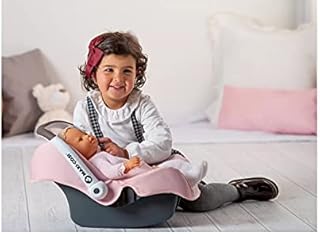 Maxi Cosi Toy Pretend Play Comfort Car Seat and Carrier For Baby Dolls In Pink/Grey For Children Age 3+ with Movable Handle and Harness