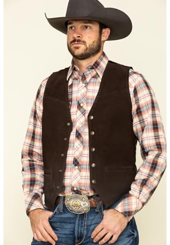 Men's Faux Suede Leather Vest Western Cowboy Style V Neck 5 Button Waistcoat Regular Fit for Wedding Prom3