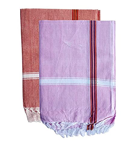 R K Textiles Handloom Cotton Plain Pattern Full Size Bath Towels for Women, Men (Multicolour, Extra Large, 30 X 60 Inches) - Set of 2
