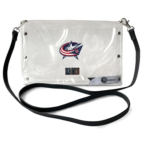 Littlearth NHL Columbus Blue Jackets Clear Envelope Purse with Black Fashion Strap Team Color 10 x 6.5 x 0.5