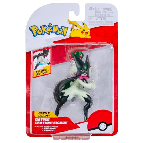 Pokémon Meowscarada Battle Feature Figure   Figura de Batalla Meowscarada de 4.5 Pulgadas con Ataque Slash