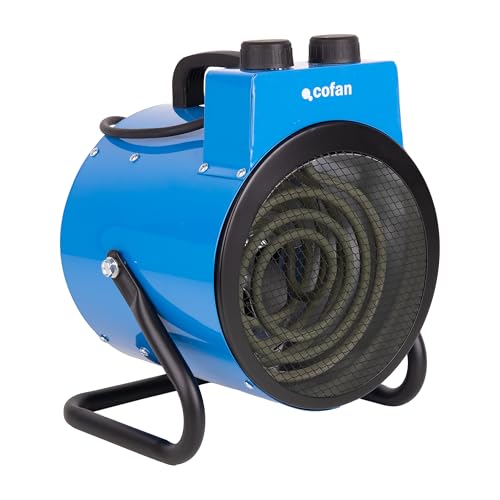 Cofan Calefactor industrial 3000 W | 2 niveles de potencia | Termostato ajustable | Función ventilador | Color azul | Adecuado para talleres y almacenes