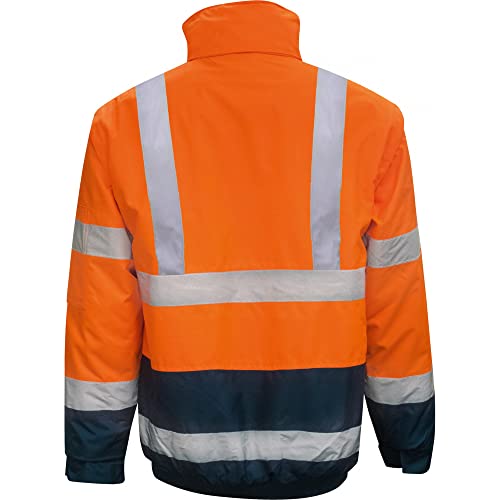 Foto von Vizwell Warnschutz Pilotenjacke 2 in 1 Arbeitsjacke Warnjacke Warnschutzjacke mit Schulterreflektorstreifen (5XL, leuchtorange-marine)