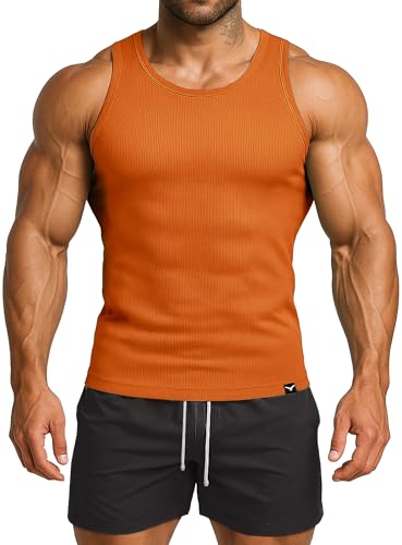 Project Titan Mens Ribbed Workout Tank Top Muscle Shirt Vibrant Orange