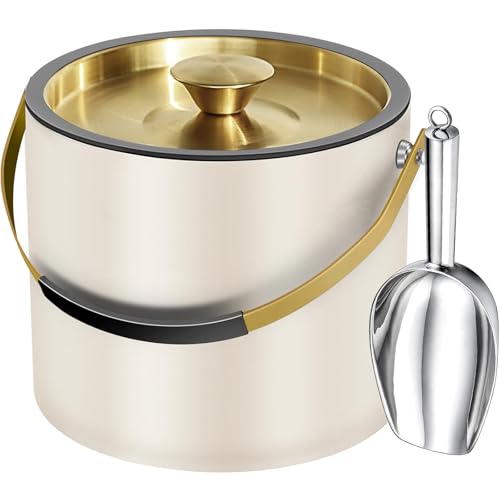 3.2L Ice Bucket with Silicone Lid Tongs & Strainer Double Wall Stainless Steel Insulated Ice Bucket for Parties & Cocktail Bar Keep Ice Frozen Longer