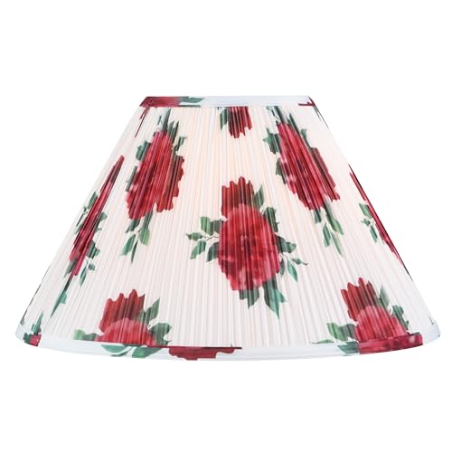 Image of Aspen Creative 33180, Hardback Empire Transitional Spider Lamp Shade, Mushroom Pleated White with Red Floral Print Designed Fabric, 7 inch Top x 18 inch Bottom x 11-1 /2 inch Slant Height