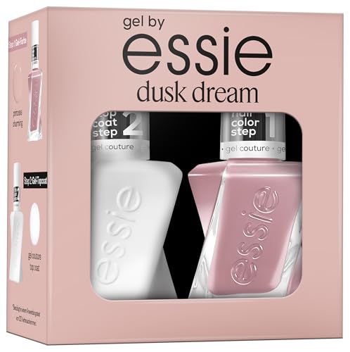 gel by essie dusk dream, Set mit rosafarbenem Gel-Lack princess charming und gel couture top coat für bis zu 15 Tage Halt