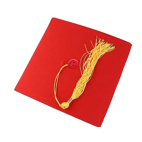 PRETYZOOM Student Board Hat Red Yellow Tassel Polyester Adult Graduation Cap for College Parties School Events