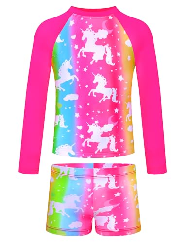 Image of TENVDA Girls Rash Guard Swimsuit Long Sleeve Bathing Suits with Shorts for 3-12 Years Old Kids