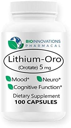 Bio-Innovations Pharmacal – Lithium Oro 5 mg, Supports Healthy Mood Emotional Wellness, Behavior, and Memory. Bioavailable, 100 Caps (Elemental Lithium Orotate)