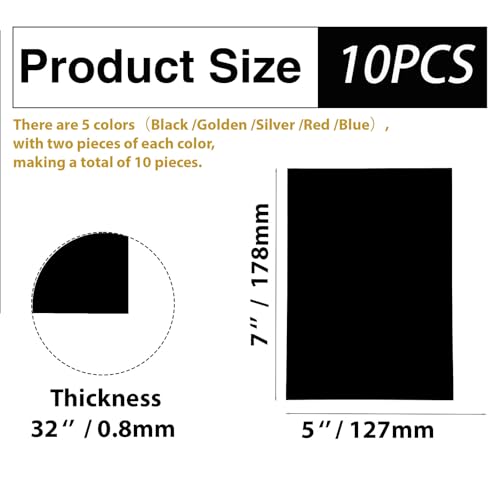 Image of 10Pcs 5-Color Anodized Aluminum Sheets, 5 inch x 7 inch x 1 /32 inch (0.8mm), Black Golden Silver Red Blue, for Laser Engraving & DIY Crafts(10, Various Colors, 5 * 7inches)