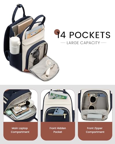 Image of LOVEVOOK Small Backpack Purse for Women, Mini Backpack, Light Weight Fashion Backpack for Daily Travel, Drak Blue-Beige-Brown