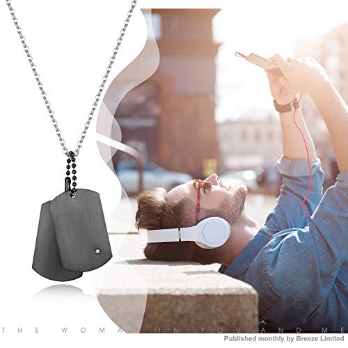JewelryWe Dog Tag Halskette Herren: Schwarz Edelstahl 2 Glänzend Poliert Erkennungsmarken Hundemarke Anhänger Kette mit Zirkonia Militärische Armee Stil Schmuck Geschenk für Männer