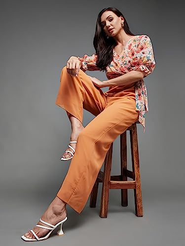Image of Miss Chase Women's V-Neck Half Sleeve Tropical Wrap-Styled Jumpsuit