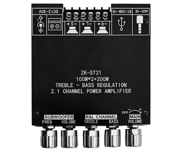 Image of SRBI ZK-ST21 bluetooth Digital Amplifier Board 2.1 Channel 100W+100W+200W Subwoofer Chip TPA3221 DC12-30V 10A - With Shell 2026 New Stock