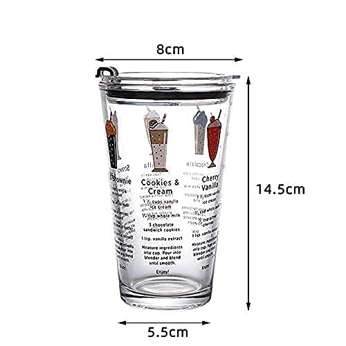 Image of Glass Tumbler with Lid and Silicon Straw 400ML Coffee Tea Milk Mug for Home Office and Traveling Espresso Chocolate Beverage Mocha Cappuccino Shake Juice Printed Mug