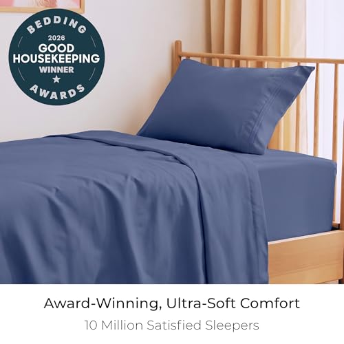 Image of Mellanni Twin Sheets Set - 3 PC Iconic Collection Bedding | Hotel Luxury, Extra Soft, Cooling Bed Sheets - Wrinkle, Fade, Stain Resistant (Twin, Blue Nova)
