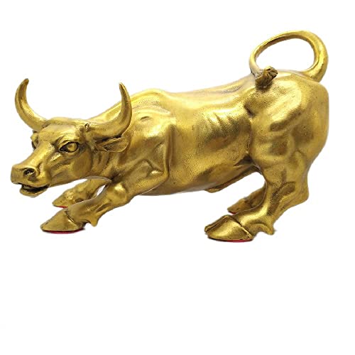 WEALTHCOMING Brass Bull Figurine, Wall Street Bull Art Decor, Cow/Ox Figure Statues and Sculptures Home Decor (Small)
