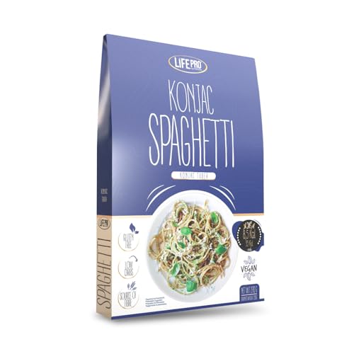 Life Pro Spaguetti Konjac, Rica en Glucomanano, bajo contenido en grasas y carbohidratos, apropiado para dietas veganas y vegetarianas, sin gluten, contenido 270g