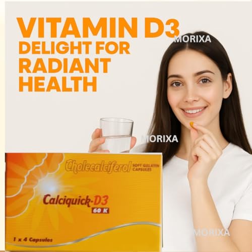 Image of MORIXA Calciquick D3 60000 IU Softgel Capsules | Vitamin D3 (Cholecalciferol) Supplement for Bone, Teeth, Muscle & Immunity Support | 5 Strips x 4 Capsules (20 Capsules)