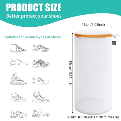 Image of Kimmama Shoe Washing Machine Bag, Shoe Cleaning Bag, Orange Zipper, 7x15 inch, 2Pack