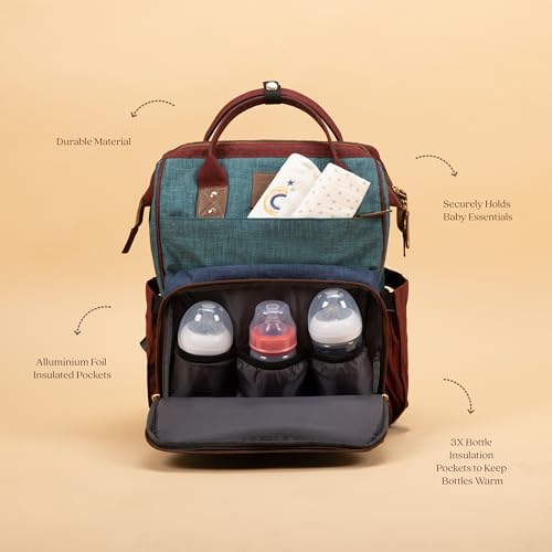 Image of abracadabra Diaper Bag with Changing Station For Mother, Maternity Bag for Newborn Baby, Waterproof and Multipurpose, (38 x 28 x 22 cm) - Multicolor