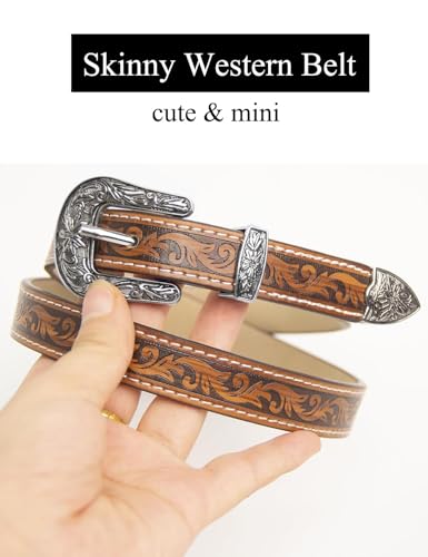 TOPACC Western Belts for Women Brown Cowgirl Cowboy Floral Thin Skinny Belt for Jeans Dresses Country Concert Outfit2