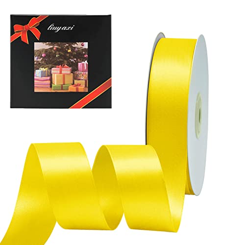 Image of Solid Color Double Faced Yellow Satin Ribbon 1 inch X 50 Yards, Ribbons Perfect for Crafts, Wedding Decor, Bow Making, Sewing, Gift Package Wrapping and More