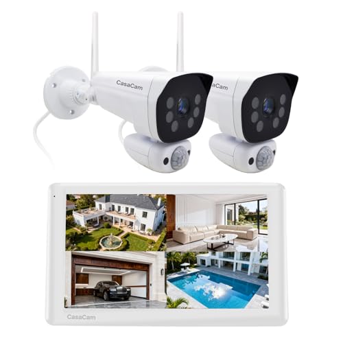 CasaCam VS802 Wireless Security Camera System with 7" Touchscreen Monitor and 2 pcs HD Cameras (Camera Requires AC Power), Two-Way Audio, Free APP, SD Card and Battery Installed