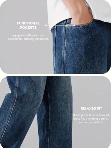 Image of GRECIILOOKS Men Jeans || Baggy Fit Jean's for Man || Loose Fit High Rise Denim || Stretchable Casual Wear Jean,s || Dance Rap Rapping Style Pant for Men || Denim Cotton Jeans