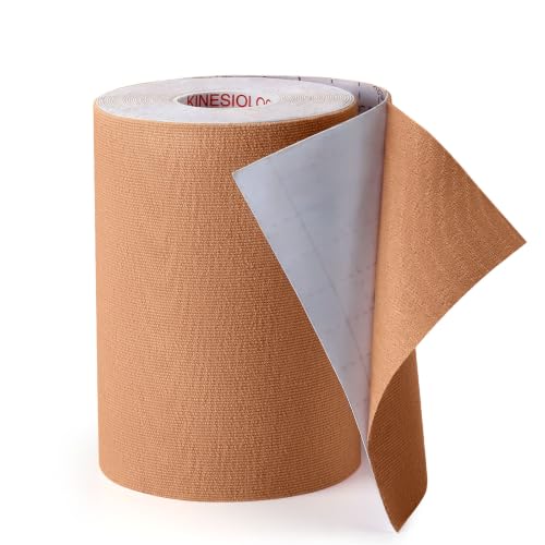 Image of Wide Kinesiology Tape, Waterproof & Breathable, 4in x 5.5yd, Beige | High-Elasticity, Latex Free Cotton, Muscle & Joints Support, Free-Cut for Shoulder, Knee, Fits Sports & Athletic Recovery