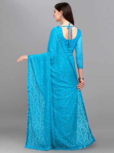 Image of LOROFY Women's Brasso Net Saree With Blouse