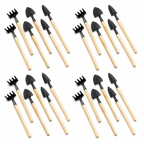 Garneck 8 Sets Mini Gardening Tools with Metal Rake Trowel and Shovel - Succulent Potting Planting Kit for Indoor - Small Gardening Tools for Cultivating Weeding Transplanting