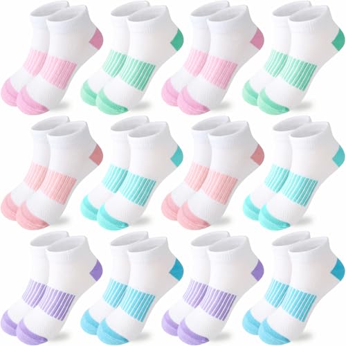 Bemeol Girls Socks 12 Pairs Ankle Socks Girls Athletic Running Low Cut Casual Sock for Kids